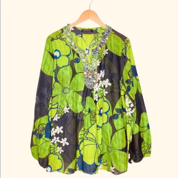 LAFAYETTE 148 New York Multi Green Floral Top - Picture 4 of 14